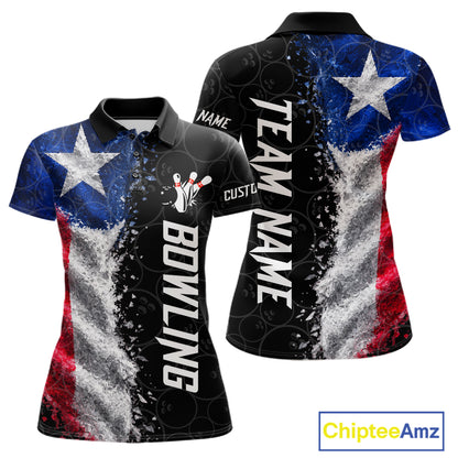 Custom Texas Flag Bowling Shirt, Patriotic Bowling Team Jersey Polo & Quarter Zip For Women TDM7358