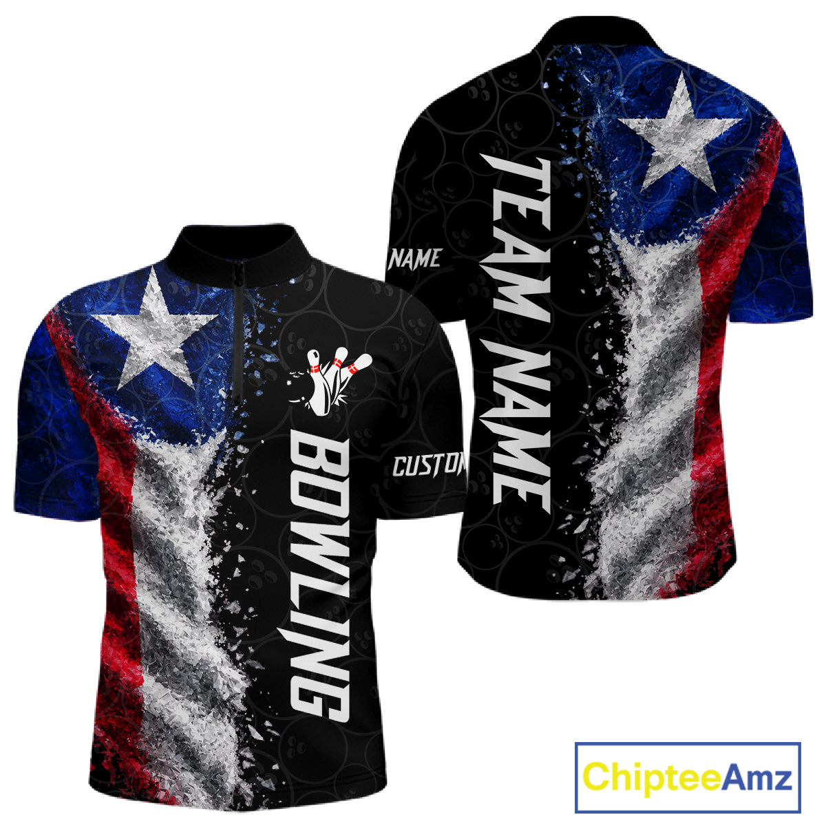 Custom Texas Flag Bowling Shirt, Patriotic Bowling Team Jersey Polo & Quarter Zip For Men TDM7358