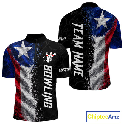 Custom Texas Flag Bowling Shirt, Patriotic Bowling Team Jersey Polo & Quarter Zip For Men TDM7358