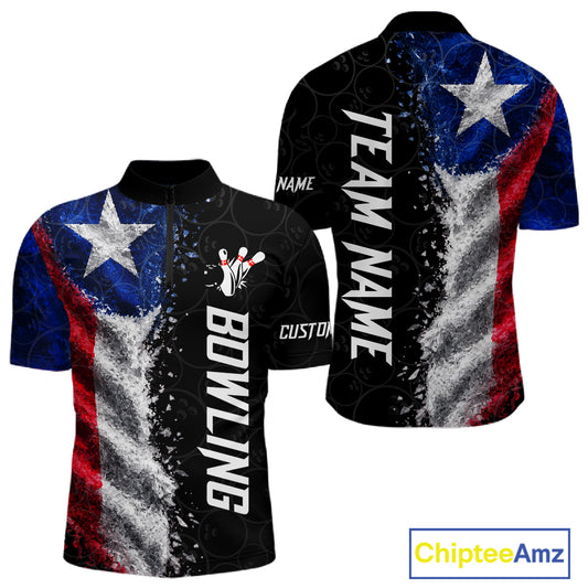 Custom Texas Flag Bowling Shirt, Patriotic Bowling Team Jersey Polo & Quarter Zip For Men TDM7358