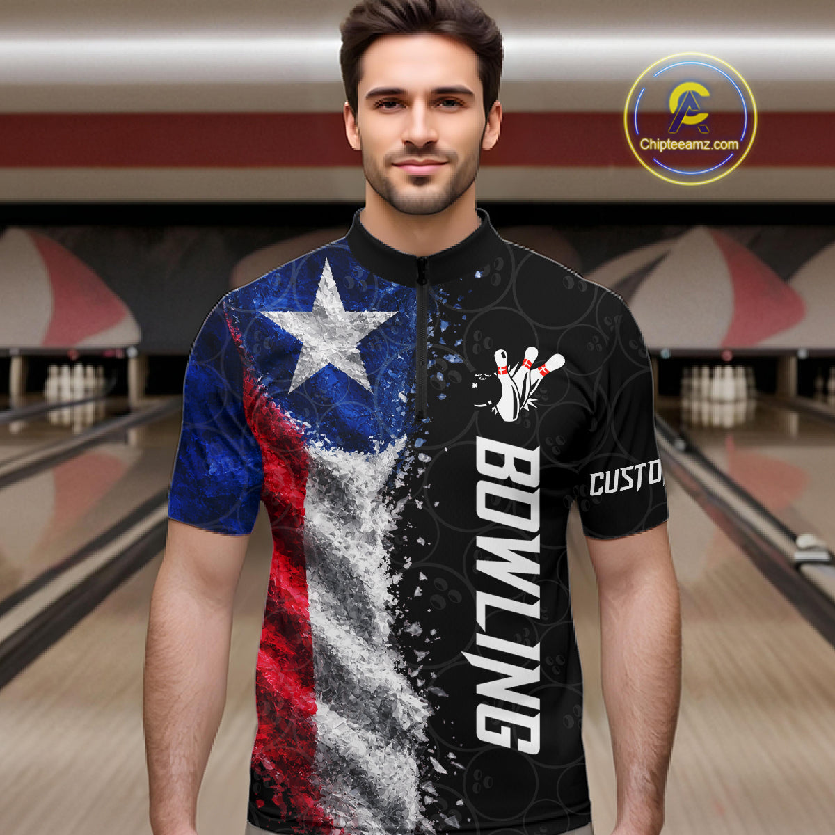 Custom Texas Flag Bowling Shirt, Patriotic Bowling Team Jersey Polo & Quarter Zip For Men TDM7358