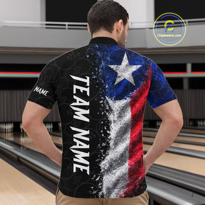 Custom Texas Flag Bowling Shirt, Patriotic Bowling Team Jersey Polo & Quarter Zip For Men TDM7358