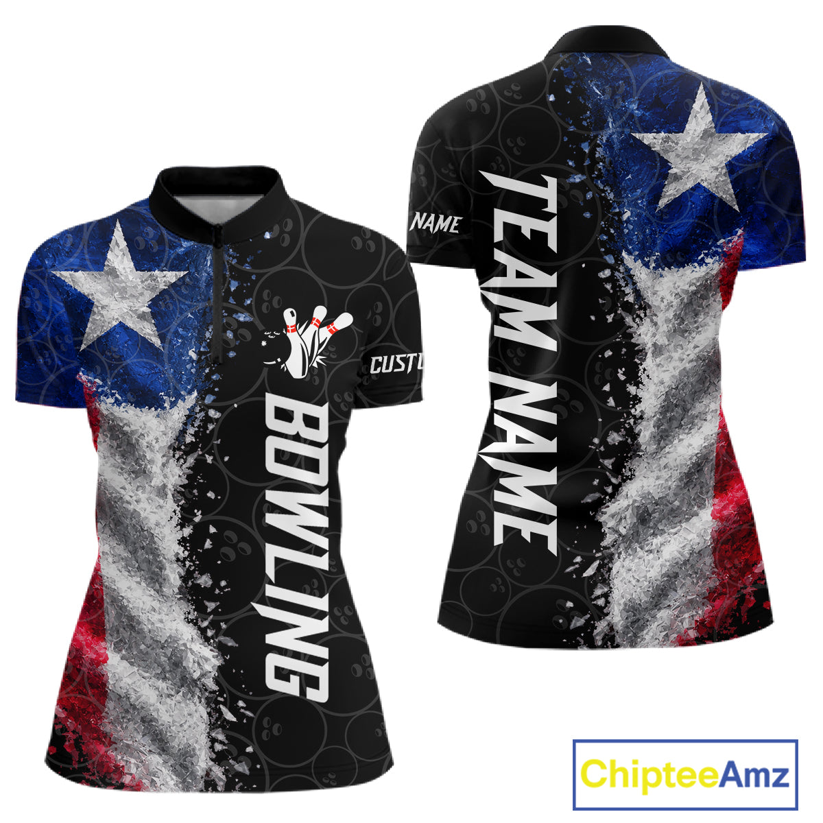 Custom Texas Flag Bowling Shirt, Patriotic Bowling Team Jersey Polo & Quarter Zip For Women TDM7358