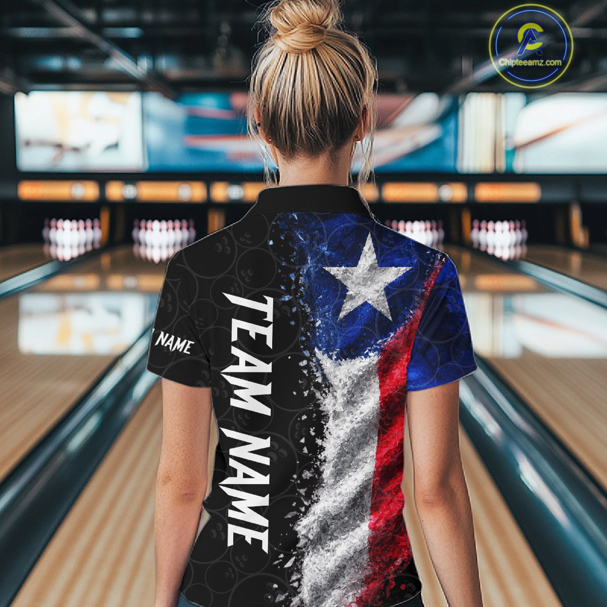 Custom Texas Flag Bowling Shirt, Patriotic Bowling Team Jersey Polo & Quarter Zip For Women TDM7358
