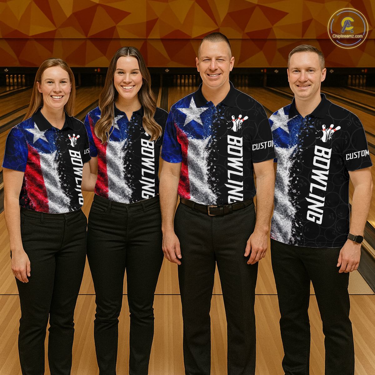 Custom Texas Flag Bowling Shirt, Patriotic Bowling Team Jersey Polo & Quarter Zip For Women TDM7358