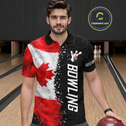 Custom Canada Flag Bowling Shirt, Patriotic Bowling Team Jersey Polo & Quarter Zip For Men TDM7359
