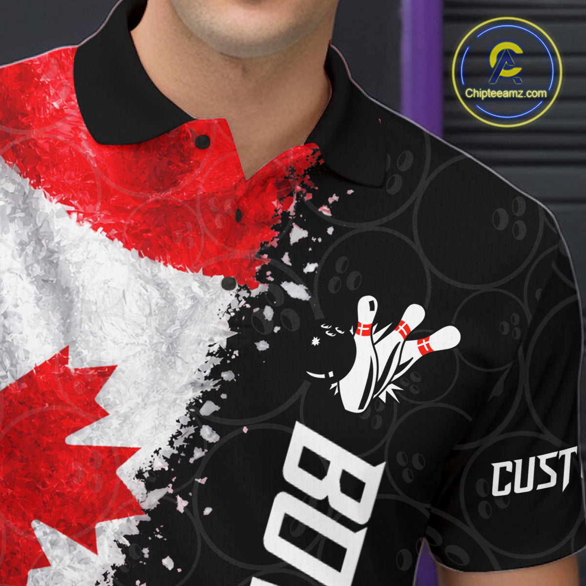 Custom Canada Flag Bowling Shirt, Patriotic Bowling Team Jersey Polo & Quarter Zip For Men TDM7359