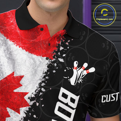 Custom Canada Flag Bowling Shirt, Patriotic Bowling Team Jersey Polo & Quarter Zip For Men TDM7359