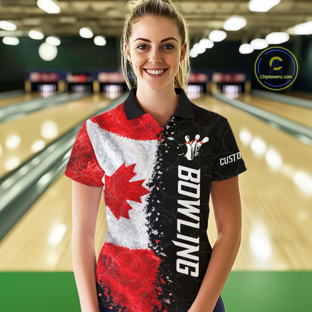 Custom Canada Flag Bowling Shirt, Patriotic Bowling Team Jersey Polo & Quarter Zip For Women TDM7359