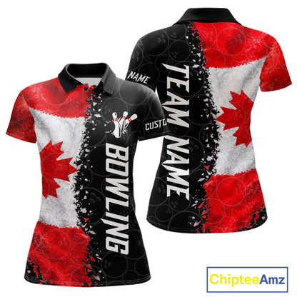 Custom Canada Flag Bowling Shirt, Patriotic Bowling Team Jersey Polo & Quarter Zip For Women TDM7359