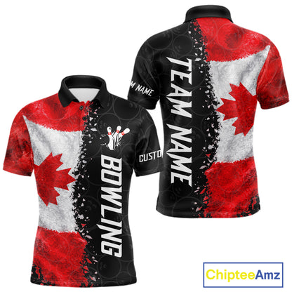 Custom Canada Flag Bowling Shirt, Patriotic Bowling Team Jersey Polo & Quarter Zip For Men TDM7359