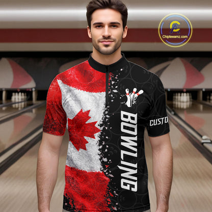 Custom Canada Flag Bowling Shirt, Patriotic Bowling Team Jersey Polo & Quarter Zip For Men TDM7359