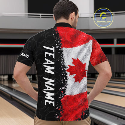 Custom Canada Flag Bowling Shirt, Patriotic Bowling Team Jersey Polo & Quarter Zip For Men TDM7359