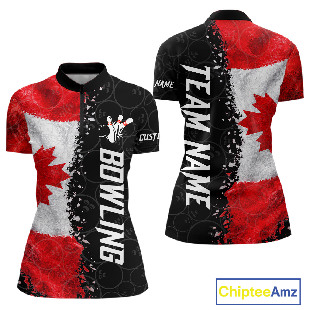 Custom Canada Flag Bowling Shirt, Patriotic Bowling Team Jersey Polo & Quarter Zip For Women TDM7359