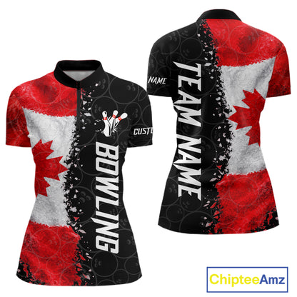 Custom Canada Flag Bowling Shirt, Patriotic Bowling Team Jersey Polo & Quarter Zip For Women TDM7359