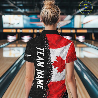 Custom Canada Flag Bowling Shirt, Patriotic Bowling Team Jersey Polo & Quarter Zip For Women TDM7359