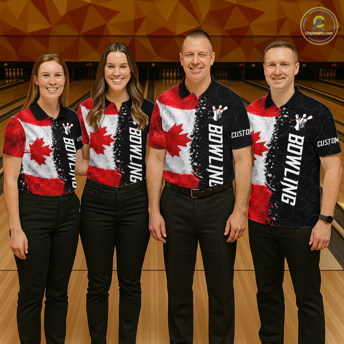 Custom Canada Flag Bowling Shirt, Patriotic Bowling Team Jersey Polo & Quarter Zip For Women TDM7359