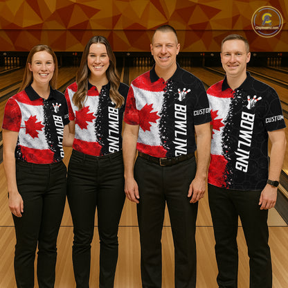 Custom Canada Flag Bowling Shirt, Patriotic Bowling Team Jersey Polo & Quarter Zip For Women TDM7359