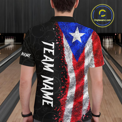 Custom Puerto Rico Flag Bowling Shirt, Patriotic Bowling Team Jersey Polo & Quarter Zip For Men TDM7360