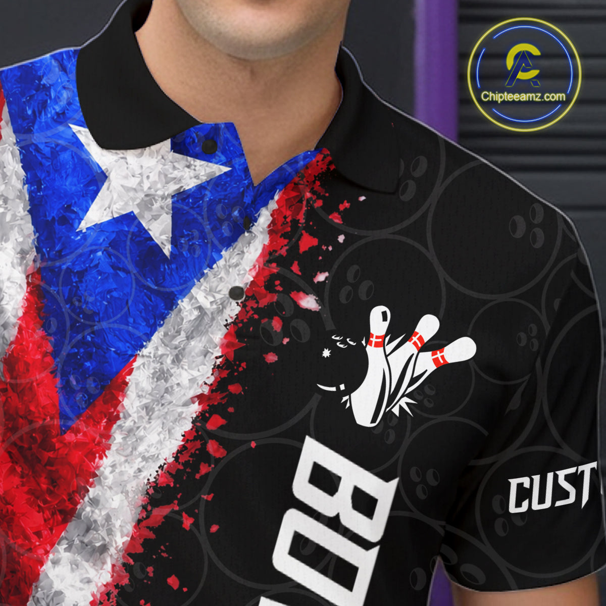 Custom Puerto Rico Flag Bowling Shirt, Patriotic Bowling Team Jersey Polo & Quarter Zip For Men TDM7360