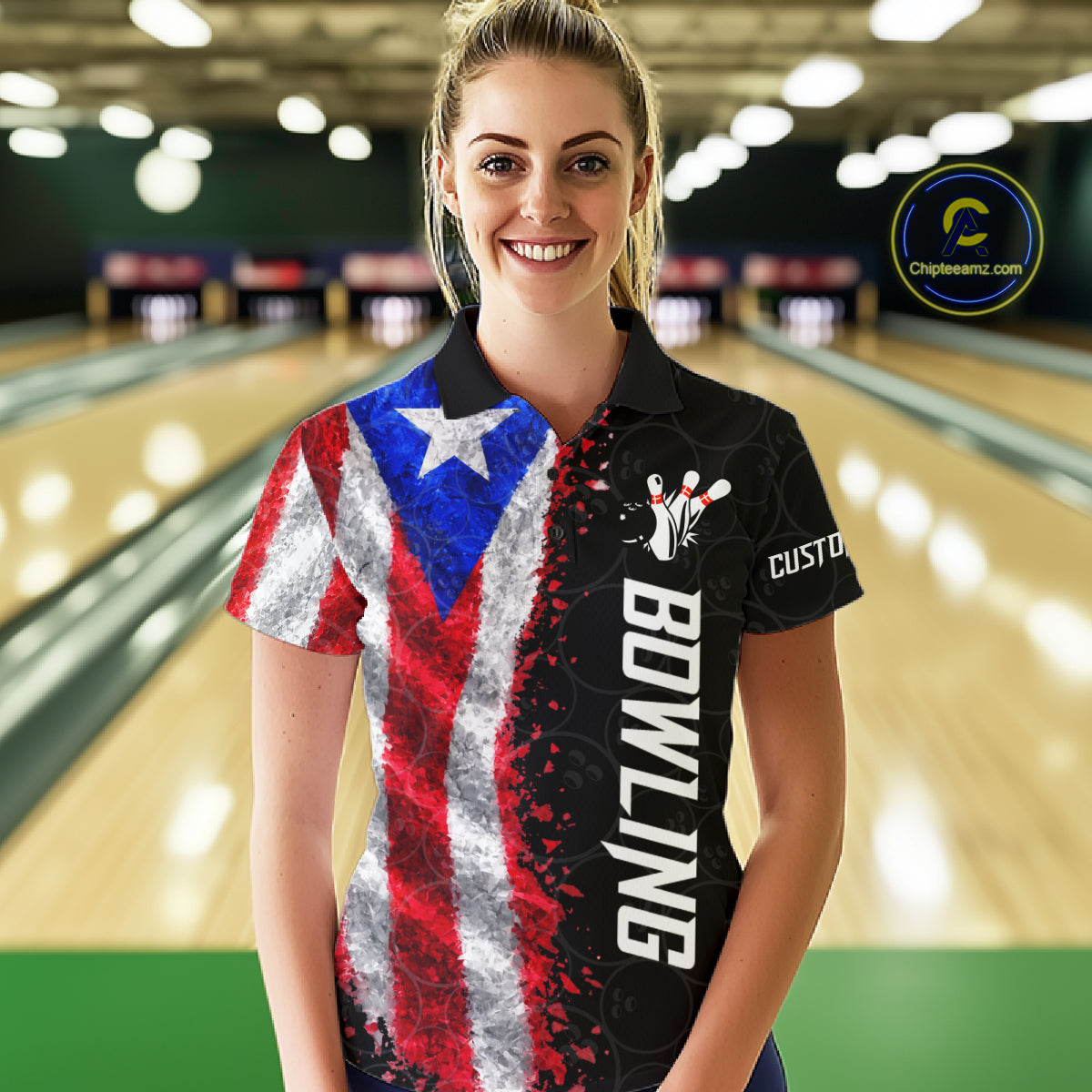 Custom Puerto Rico Flag Bowling Shirt, Patriotic Bowling Team Jersey Polo & Quarter Zip For Women TDM7360