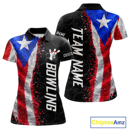 Custom Puerto Rico Flag Bowling Shirt, Patriotic Bowling Team Jersey Polo & Quarter Zip For Women TDM7360