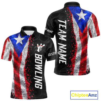Custom Puerto Rico Flag Bowling Shirt, Patriotic Bowling Team Jersey Polo & Quarter Zip For Men TDM7360