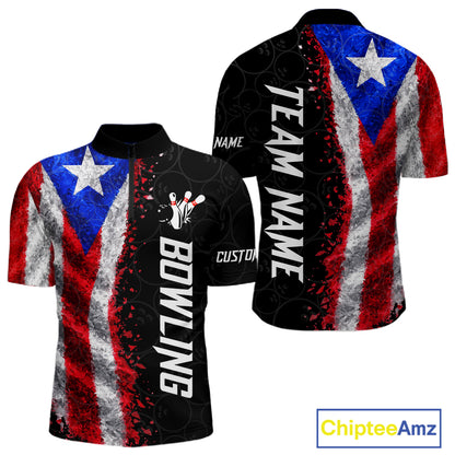 Custom Puerto Rico Flag Bowling Shirt, Patriotic Bowling Team Jersey Polo & Quarter Zip For Men TDM7360