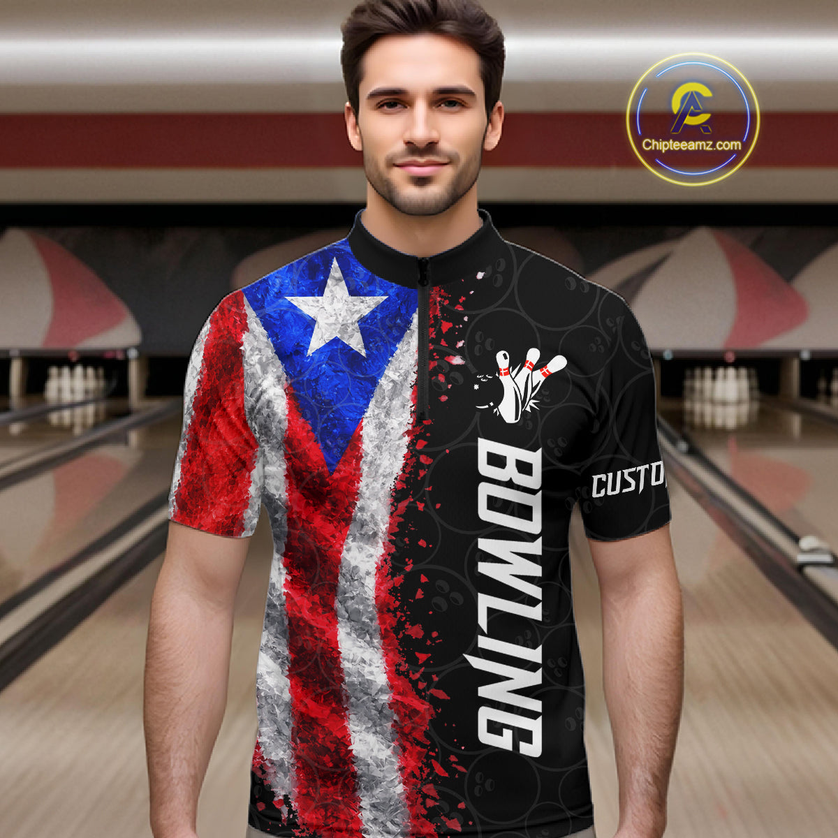 Custom Puerto Rico Flag Bowling Shirt, Patriotic Bowling Team Jersey Polo & Quarter Zip For Men TDM7360