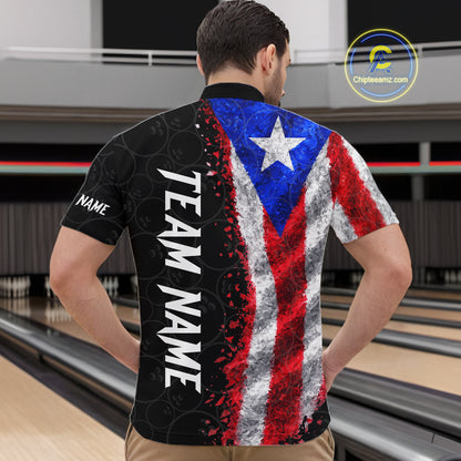 Custom Puerto Rico Flag Bowling Shirt, Patriotic Bowling Team Jersey Polo & Quarter Zip For Men TDM7360