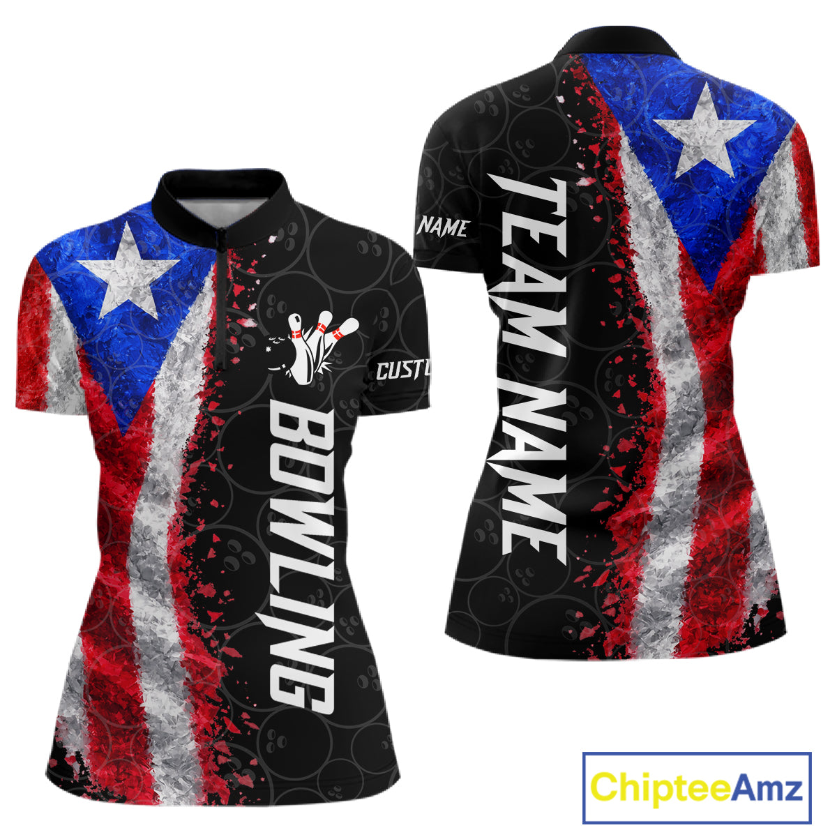 Custom Puerto Rico Flag Bowling Shirt, Patriotic Bowling Team Jersey Polo & Quarter Zip For Women TDM7360