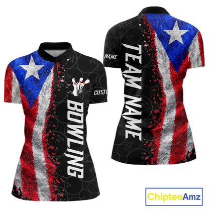 Custom Puerto Rico Flag Bowling Shirt, Patriotic Bowling Team Jersey Polo & Quarter Zip For Women TDM7360