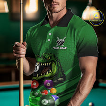 Load image into Gallery viewer, Green Funny Alligator 8 Ball Billiard Shirts For Men Custom Pool Team Jersey Polo &amp; Quarter Zip TDM6621