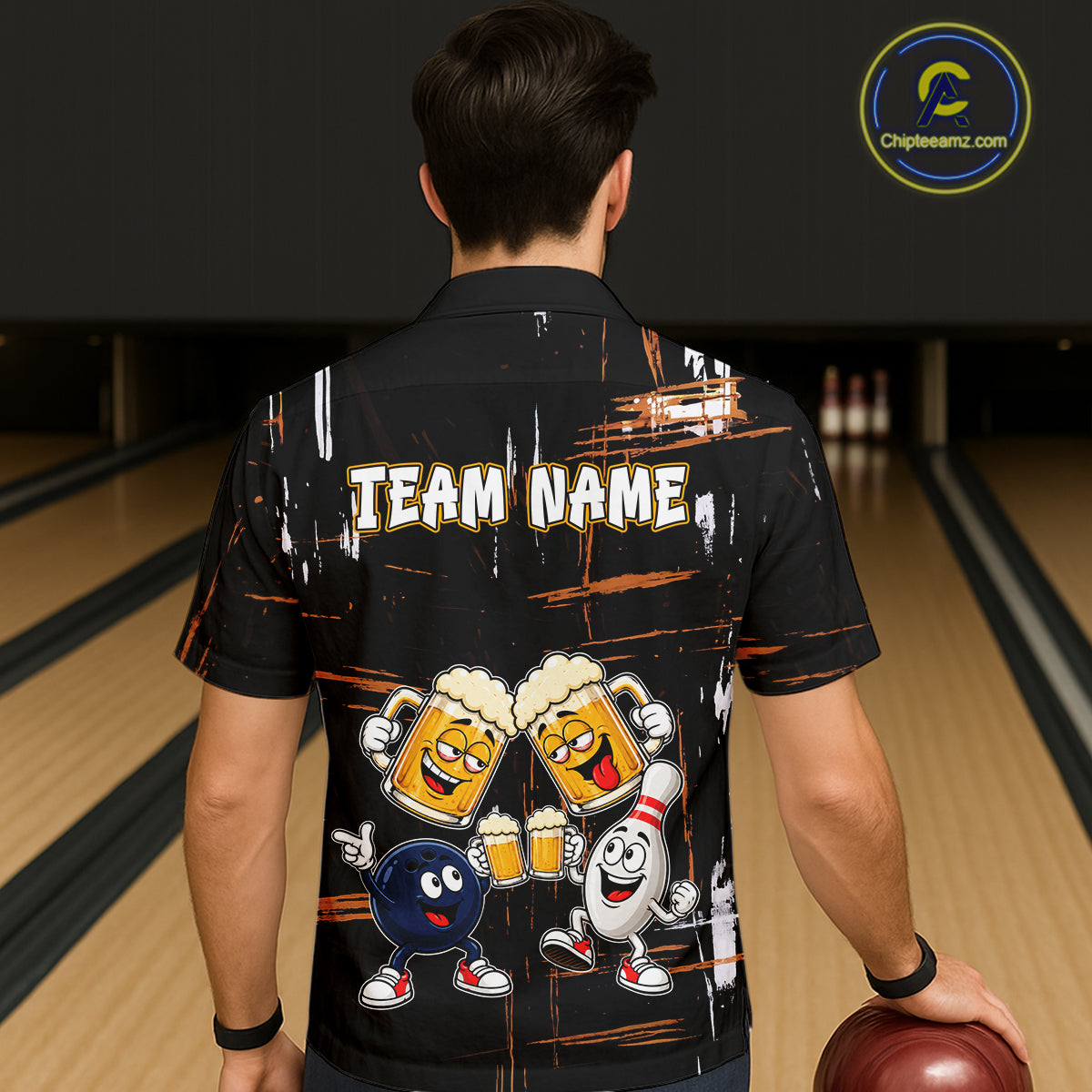 Custom Black And Orange Funny Beer Drunk Hawaiian Bowling Shirts Bowling Team Jersey, Bowling Gifts TDM7375
