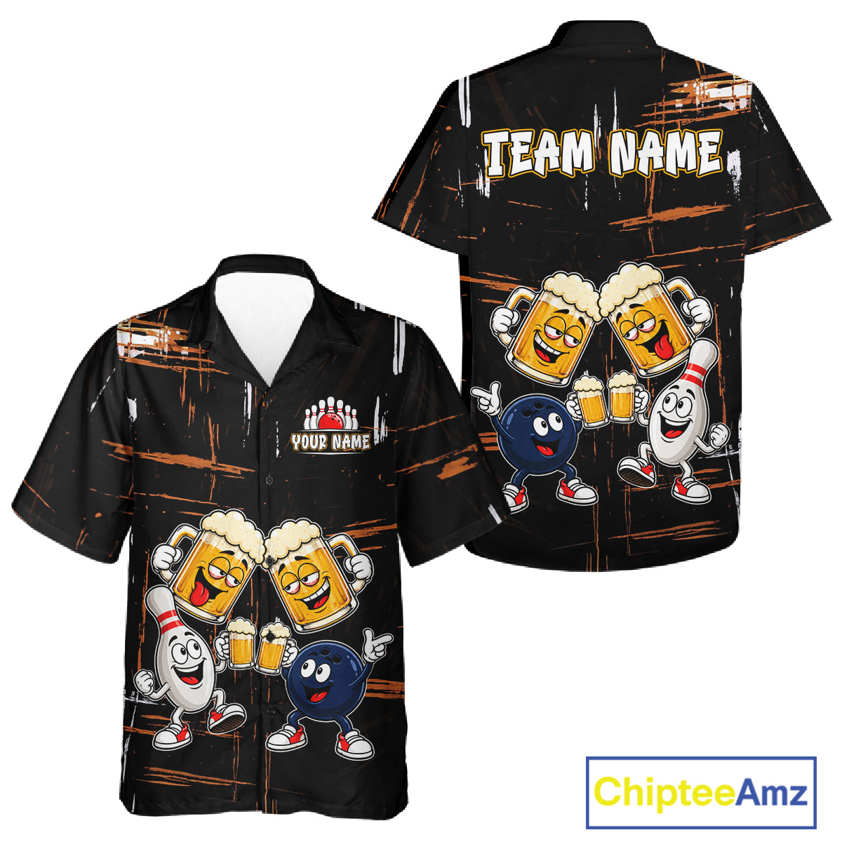 Custom Black And Orange Funny Beer Drunk Hawaiian Bowling Shirts Bowling Team Jersey, Bowling Gifts TDM7375