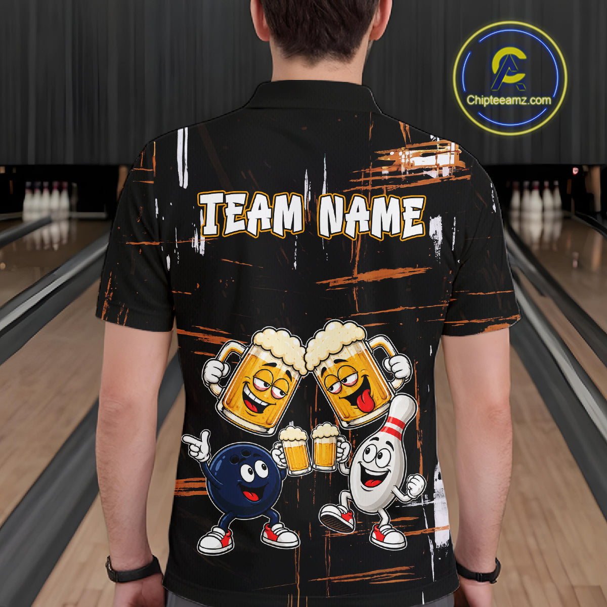 Custom Black And Orange Funny Beer Drunk Bowling Shirts For Men Bowling Team Jersey, Bowling Gifts TDM7375