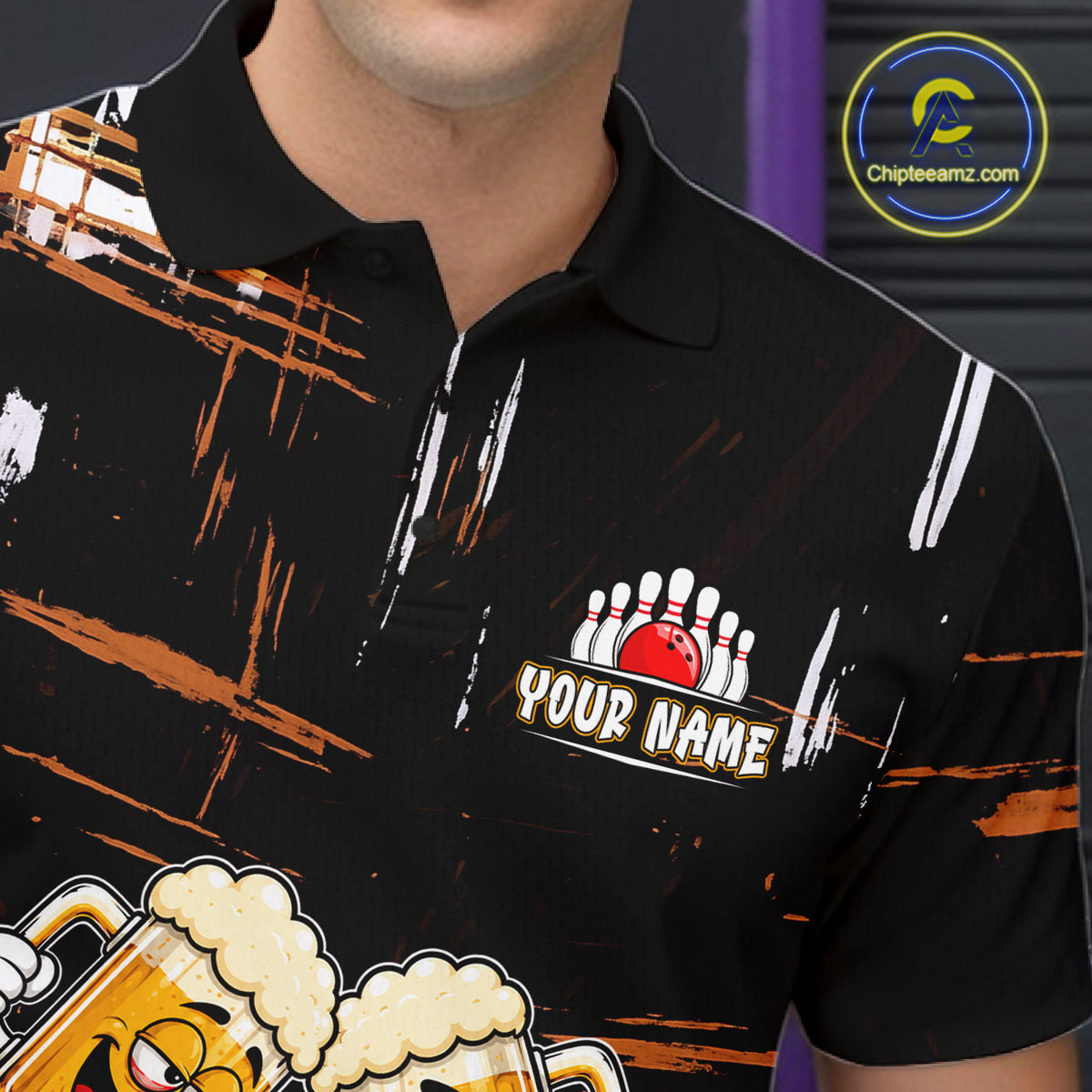 Custom Black And Orange Funny Beer Drunk Bowling Shirts For Men Bowling Team Jersey, Bowling Gifts TDM7375