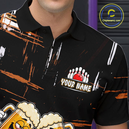 Custom Black And Orange Funny Beer Drunk Bowling Shirts For Men Bowling Team Jersey, Bowling Gifts TDM7375
