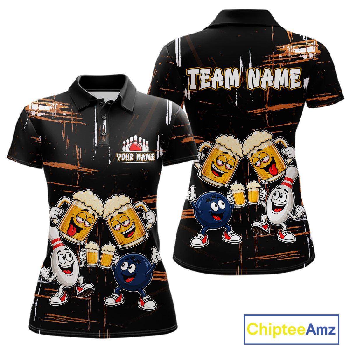 Custom Black And Orange Funny Beer Drunk Bowling Shirts For Women Bowling Team Jersey, Bowling Gifts TDM7375