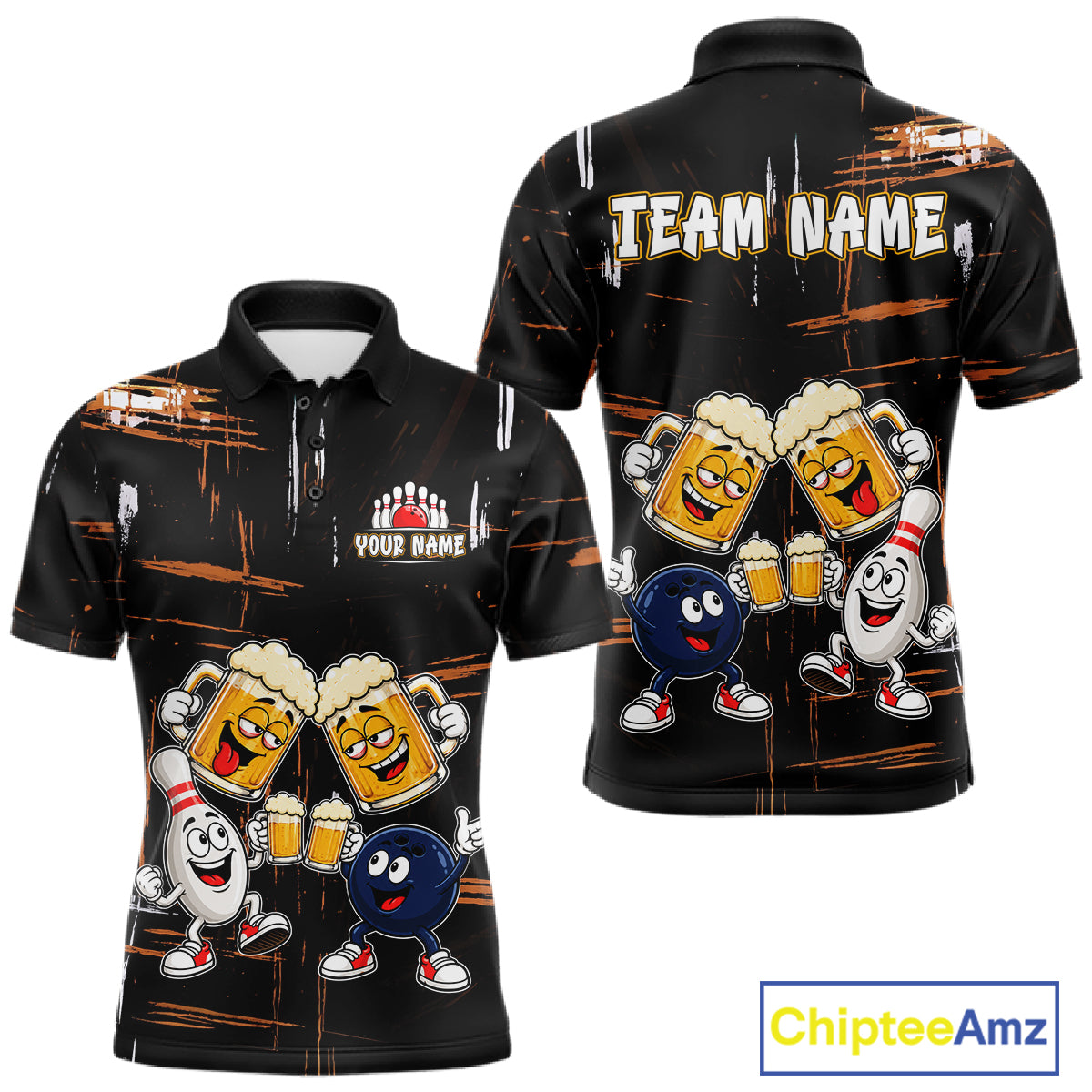 Custom Black And Orange Funny Beer Drunk Bowling Shirts For Men Bowling Team Jersey, Bowling Gifts TDM7375