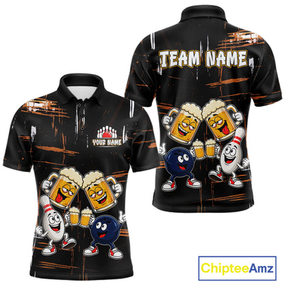 Custom Black And Orange Funny Beer Drunk Bowling Shirts For Men Bowling Team Jersey, Bowling Gifts TDM7375