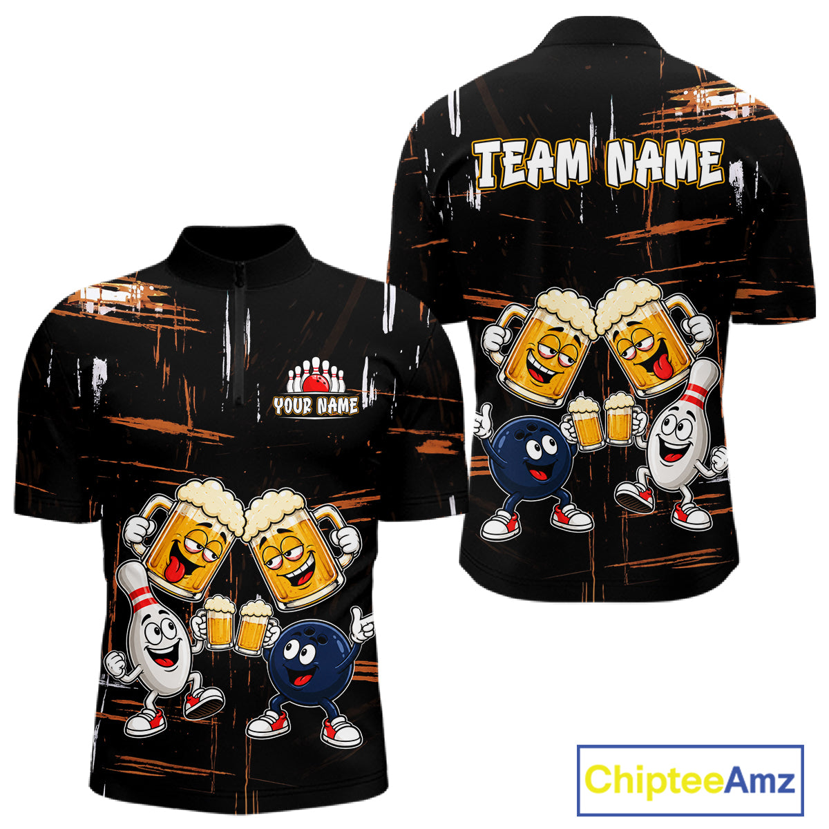 Custom Black And Orange Funny Beer Drunk Bowling Shirts For Men Bowling Team Jersey, Bowling Gifts TDM7375