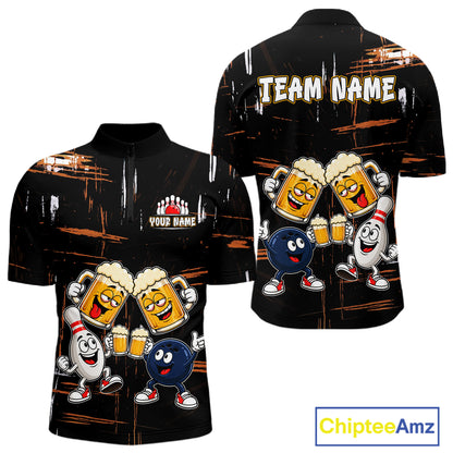 Custom Black And Orange Funny Beer Drunk Bowling Shirts For Men Bowling Team Jersey, Bowling Gifts TDM7375