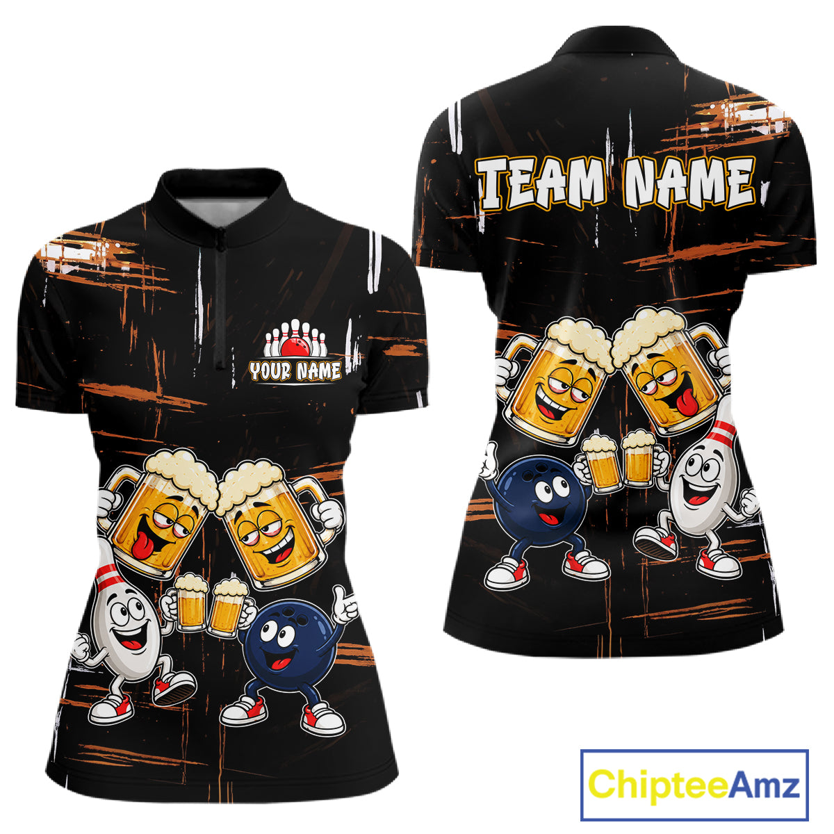 Custom Black And Orange Funny Beer Drunk Bowling Shirts For Women Bowling Team Jersey, Bowling Gifts TDM7375