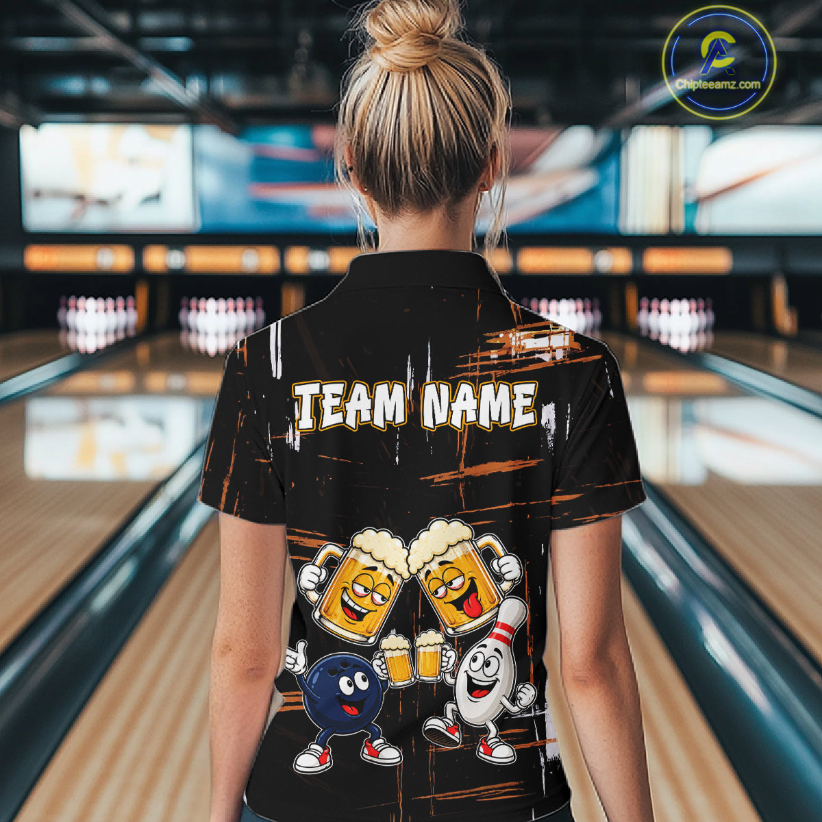 Custom Black And Orange Funny Beer Drunk Bowling Shirts For Women Bowling Team Jersey, Bowling Gifts TDM7375