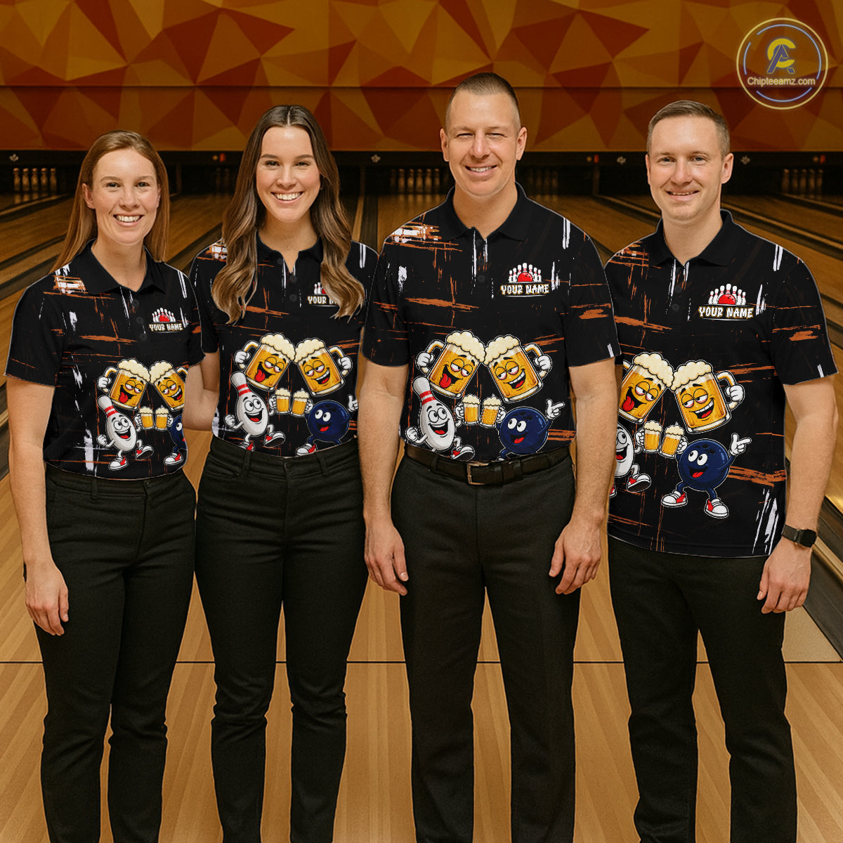Custom Black And Orange Funny Beer Drunk Bowling Shirts For Men Bowling Team Jersey, Bowling Gifts TDM7375