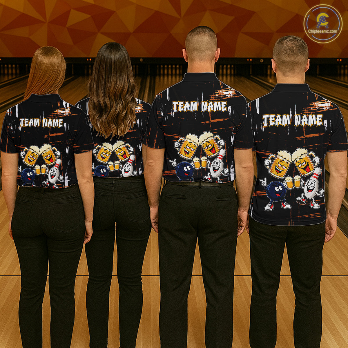 Custom Black And Orange Funny Beer Drunk Bowling Shirts For Men Bowling Team Jersey, Bowling Gifts TDM7375