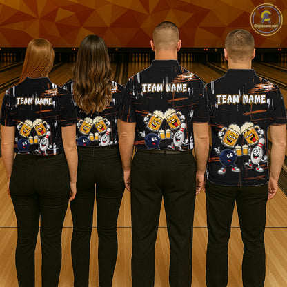 Custom Black And Orange Funny Beer Drunk Bowling Shirts For Men Bowling Team Jersey, Bowling Gifts TDM7375