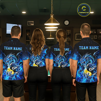 Blue Flaming Yin-Yang Dragon Billiard Shirts for Women Custom 8 Ball & 9 Ball Pool Team Jersey TDM8009