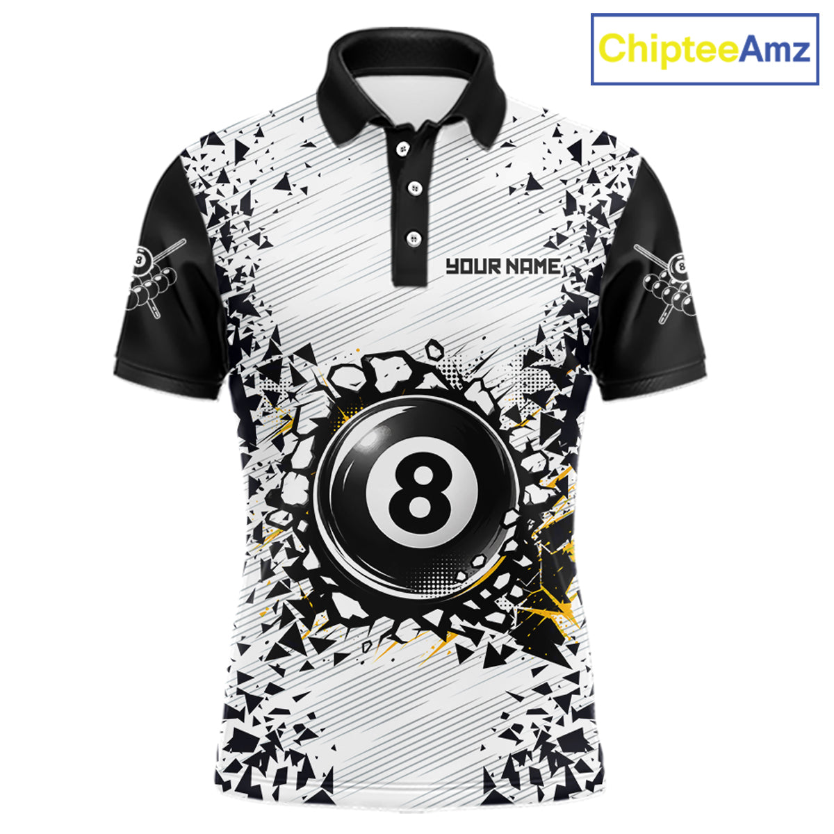 Funny crack 8 ball custom billiard polo shirt for men, pool team jersey and tournament apparel.